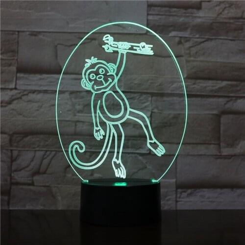 Creative 3D Led Visual 7 Color Changing Novelty Monkey Shape Bedside Nightlight Animal Desk Lamp Child Sleep Lighting Gifts