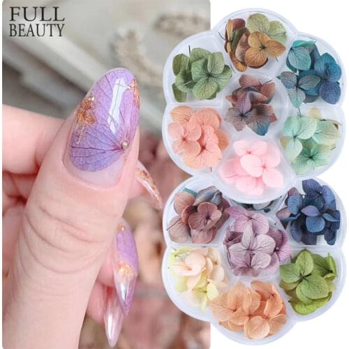 Pressed Dried Flower Nail Art Decoration Hydrangea Floral Petal DIY Tips Sticker Dry Leaf Decals UV Gel Polish Manicure CH1524-2