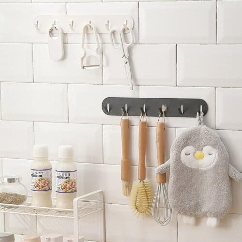 Punch-free Kitchen Hook Wall Hanging Wrought Iron Rack With Strong Load-bearing Black Row Hook