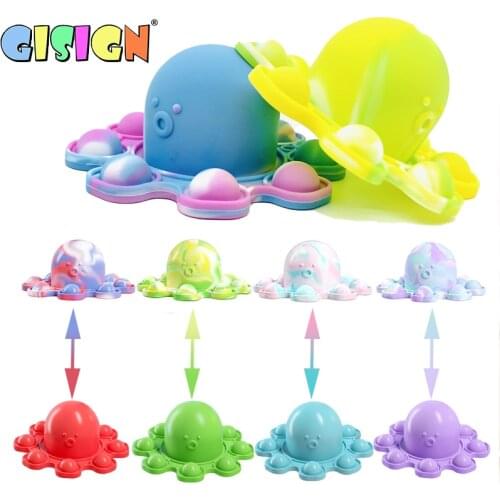 Fidget Toys Keychain Mini Bubble Flip Double Sided Octopus To Autism Kids Adults Anti Stress Reliever Decompression Toy