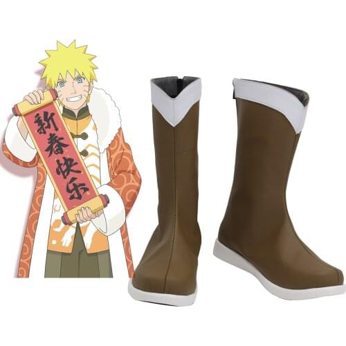 Game New Year Na-ruto Cosplay Boots Brown Shoes Custom Made Any Size