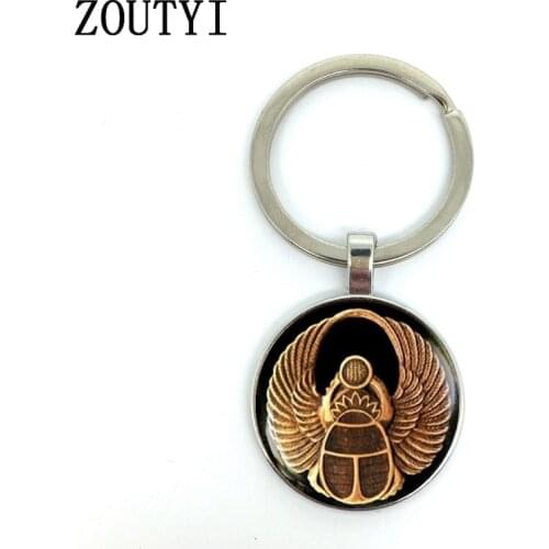 New/Charming Egyptian Power Symbol Scarab, Mens and Womens Keychain Premium Car Keychain and Convex Glass Keychain