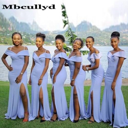 Mbcullyd African Mermaid Bridesmaid Dresses 2020 Wholesale Price Sexy High Split Off Shoulder Long Dress For Wedding Party Gown