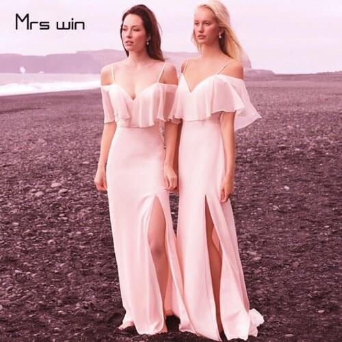 Mrs win Bridesmaid Dresses For Girls Elegant Plus Size Wedding Party Dress HR163 Side Split Bohemia Beach Wedding Gowns 2020