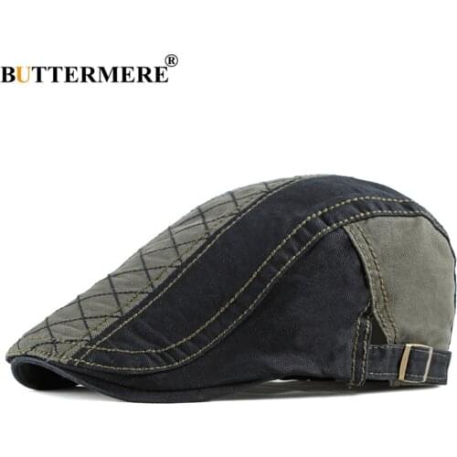 BUTTERMERE Flat Cap for Men Beret Hat Black Army Green Patchwork Spring Suumer Cotton Casual Mens Ivy Hats