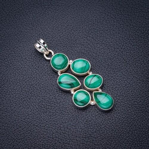 StarGems Natural Malachite Handmade 925 Sterling Silver Pendant 2.25" E3931