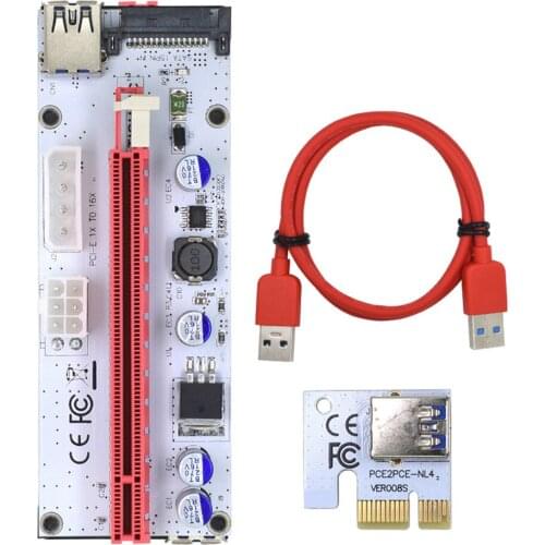 6pcs VER008S PCI-E Riser Board 6-pin Interface 1x to 16x Adapter Graphic Card PCI-E Extender Board For Bitcoin Miner Mining
