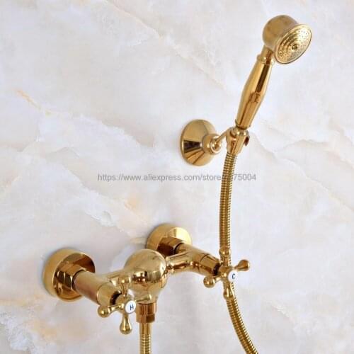 Bathroom Shower Faucet Gold Color Brass Wall Mounted Bathroom Mixer Tap With Hand Shower Head Shower Faucet Nna968