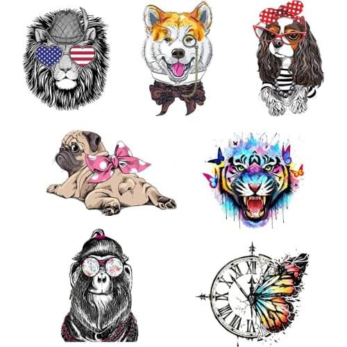 Dogs Tiger Lions Iron On Heat Transfer Printing Stickers For Clothes T-shirt Appliques Washable For Cloths Patches