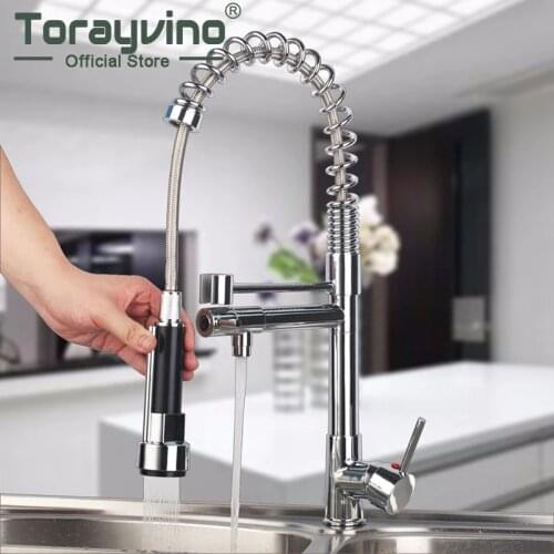 Torayvino Mdoern Chrome Polish Pull Out Kitchen Faucet torneira Deck Mount Dual Water Way Sprayer Kitchen Sink Mixer Tap