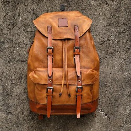Large Capacity Retro Shoulder Bag Military Style Travel Bag Mens Backpack Luxury Mens Cow Leather backpack