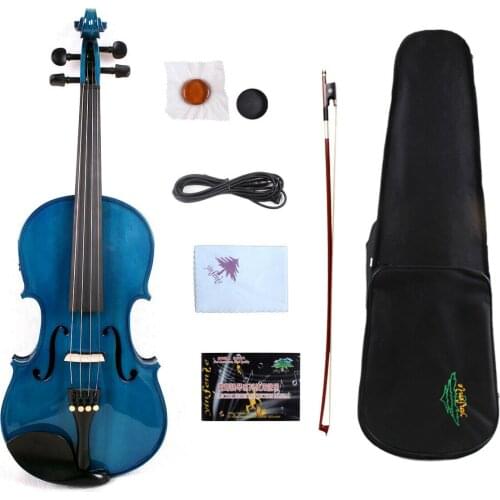 Yinfente 4 string blue 3/4 Electric Acoustic Violin Spruce+Maple Free Case Bow #EV1
