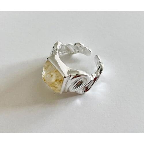 Silvology 925 Sterling Silver Natural Stone Square Rings for Women Irregular Texture Thick Quality Korea Rings Designer Jewelry