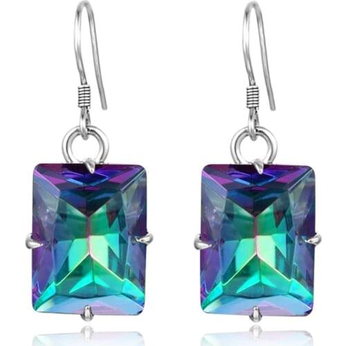 Szjinao Silver Earrings For Women Pure 925 Sterling Silver Dangle Earrings Rainbow Mystic Topaz Punk Party Fine Jewelry Gift New