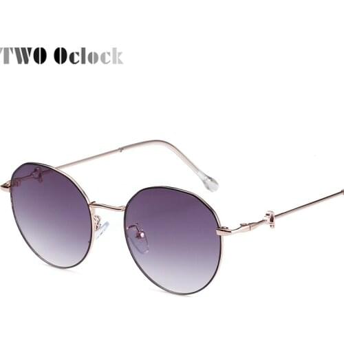TWO Oclock Round Sunglasses Women 2020 Vintage Lightweight Metal Frame Sun Glasses UV400 Gradient Lenses Oculos W2029