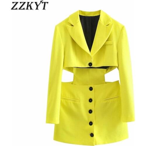 ZZKYT 2021 Women Summer Vintage Solid Opening Mini Dress Vintage Lapel Collar Pockets Office Ladies Female Dresses Vestido Mujer