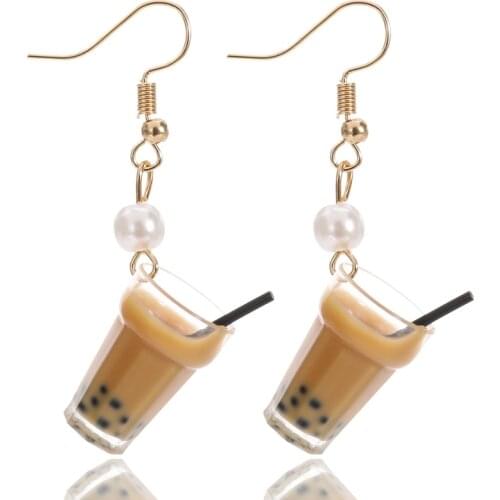 1 Pair Pearl Milk Tea Earring Creative Design Dangle Drop Earring Personality Plastic Resin Milk Tea Earring Fashion Jewelry New