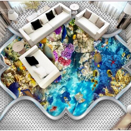 2020 3d flooring pvc self adhesive wallpaper Ocean World 3d floor tiles 3d wallpaper Bedroom bathroom swimming pool waterproof