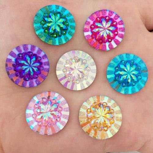 50pcs AB Resin 20mm Round Flower Gem Flatback Rhinestone Appliques DIY Christmas Scrapbook Ornaments Craft SK66*5
