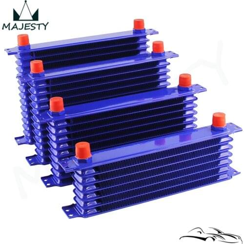7 Row Engine Racing Trust Oil Cooler w/ Thermostat Oil Filter Adapter Kit Black/Blue
