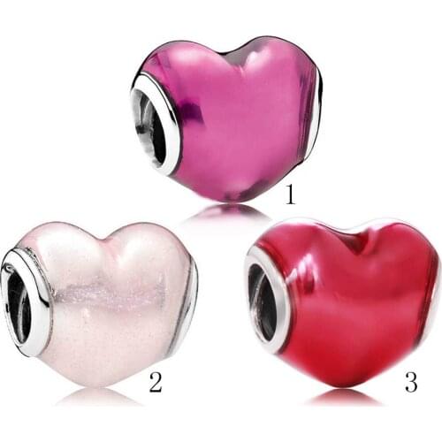 Authentic S925 Bead Charm Red Enamel In My Love Heart Beads for Women Bracelet Bangle Diy Jewelry