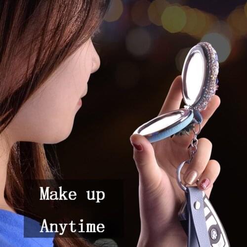 Car Keychain Makeup Mirror Pendant Flowery Crystals For Volkswagen Mercedes-Benz BMW Audi Buick Honda NissanToyota Nice Gift