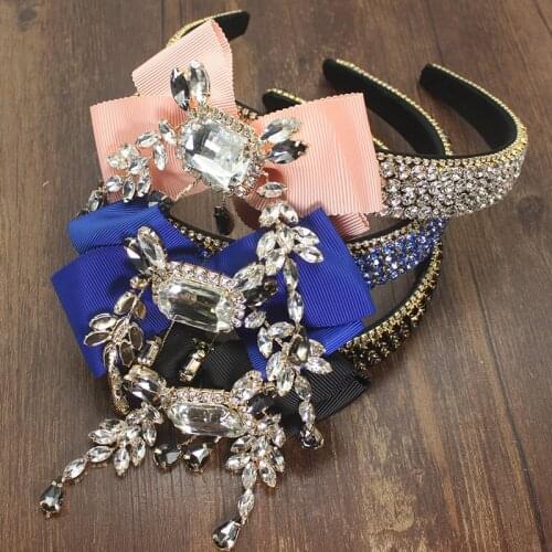 White Blue and black Crystals-Inlaid Bowknot Rhinestone Hairband Luxury Baroque Wide Headband For Women Wedding Accessories