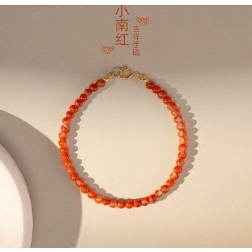 3mm real.925 sterling silver Natural Nanjiang red agate Round Stone Strand Bracelet Wrist Charms C-BRS282