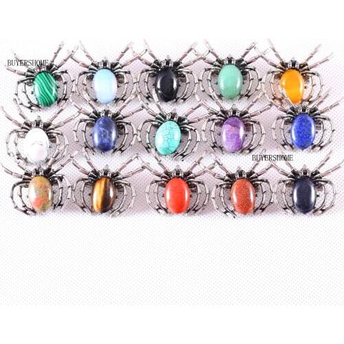1Pcs Spider Brooch Natural Stone Pendant Bead For Men Women Jewelry Gift Lapis Onyx Opal Crystal Howlite