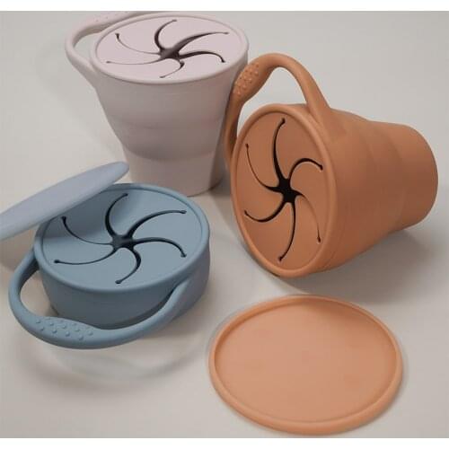 BPA Free Kids Silicone Food Storage Box Solid Color Baby Snack Cup Portable Children Snacks Container With Lid