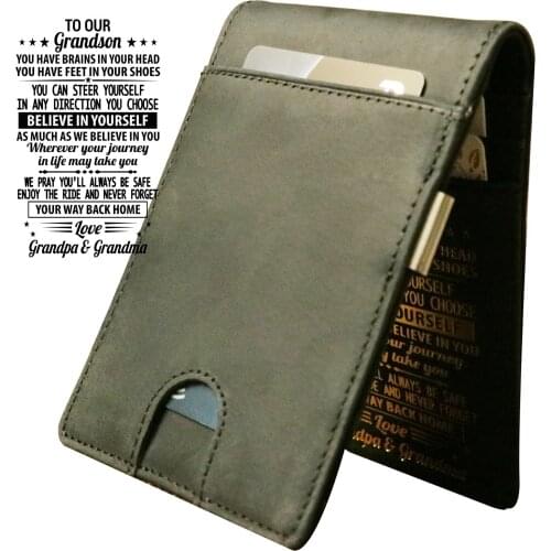 Mens Slim Wallet with Money Clip to Our Grandsons Bifold Credit Card Holder for Men with Gift Box