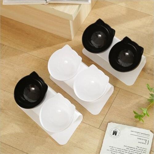 Cat Double Bowl Cat Bowl Dog Bowl Transparent AS Material Non-slip Food Bowl With Protection Cervical Transparent Cat