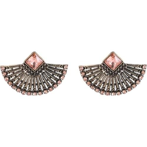 EASYA 4 Colors Vintage Fan Shape Stud Earrings Jewelry New Fashion Rhinestone Post Earrings For Women Accessories Jewelry