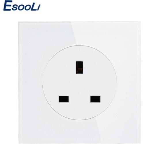 Esooli 2019 New Arrival Crystal Glass Panel 13A UK Standard Wall Power Socket Outlet Grounded With Child Protective Lock