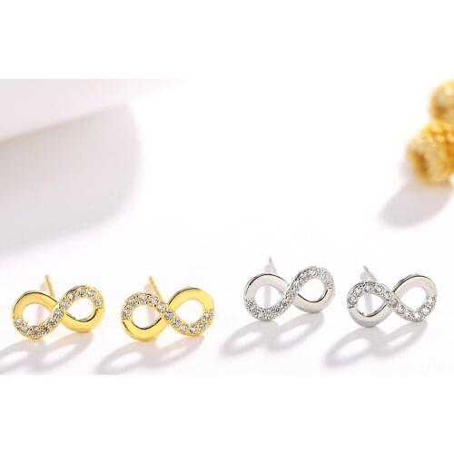 France Design Infinity Silver Plated AAA Cubic Zirconia Women Stud Earrings Fashion Party Accessories Earrings for Women