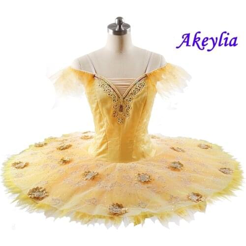 Yellow gold Classical pancake Tutu YAGP Professional Ballet Platter Tutu Flower Fairy ballet custom for Sugar Plum Fairy Child