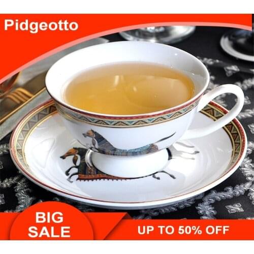 European Vintage Love Horse Bone China Coffee Cup And Saucer Set 250ml British New White Porcelain Couple Cup Free Shipping