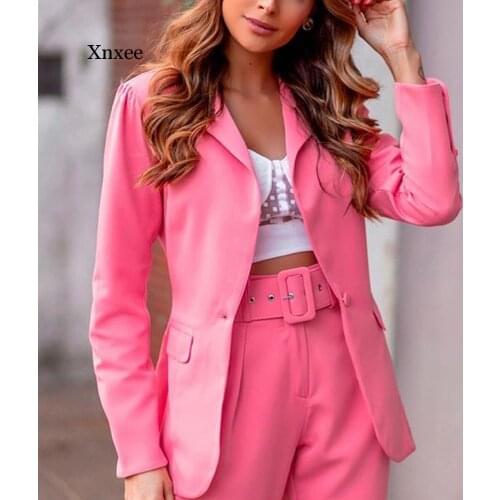 Two Pieces Set Women Pant Suit Casual Notched Long Sleeve Single Button Blazer Jacket & Pencil Pant Office Female Suit Clothing