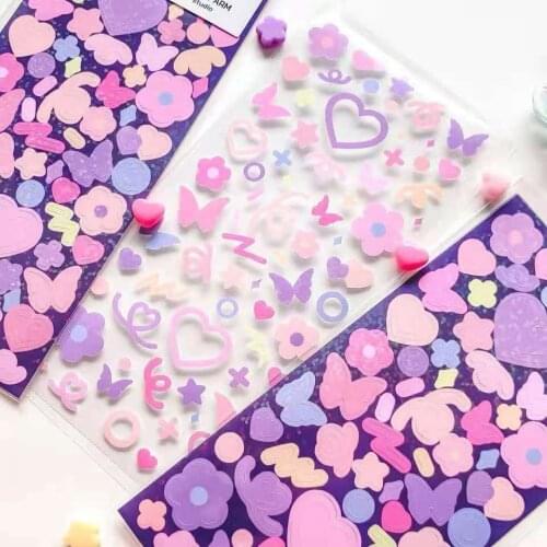 Korean Stickers Beautiful Luminous Laser Flower Butterfly Decorative Gift Album Cute Stationery Room Decor Stickers Aesthetic