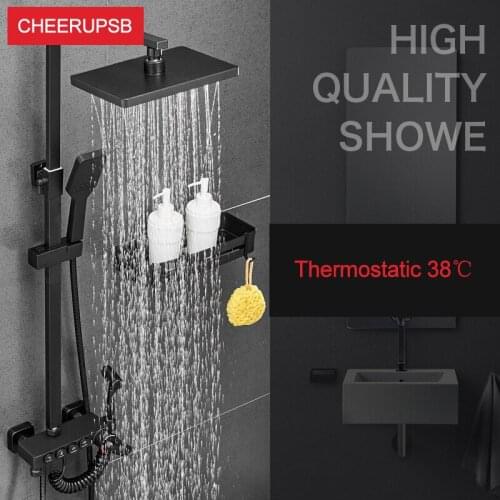 Bajada De Ducha Bathroom Round Square Shower Panel System Full Set Shower Kit Thermostatic Bath Tap Black Wall Mount Rainfall K2