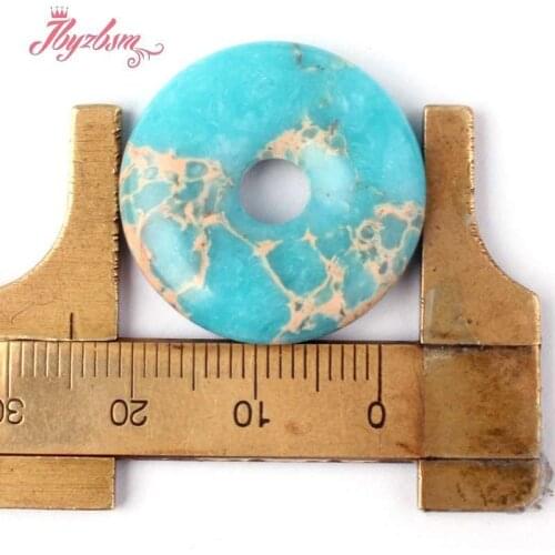 25,30,35mm Round Donut Skyblue Sea Sediment Stone Beads Pendant 1 For DIY Necklace Jewelry Making Pcs Wholesale Free Shipping