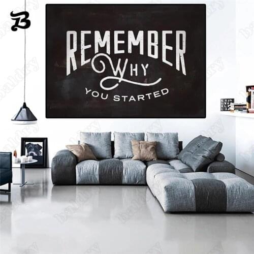 Motivational Quote Art Canvas Painting Wall Art Posters Prints Remember Why You Started Wall Pictures for Living Room Home Decor