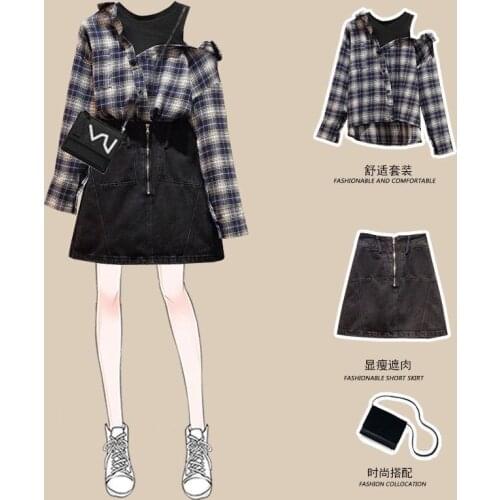 Spring Plus Size Womens 2021 New Fashion Shirt + Short Skirt Two-piece Suit