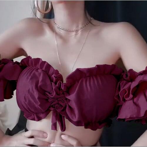 2021 spring and summer new product hedging slim-fit top, one-way neck sexy halter solid color bow tank top women