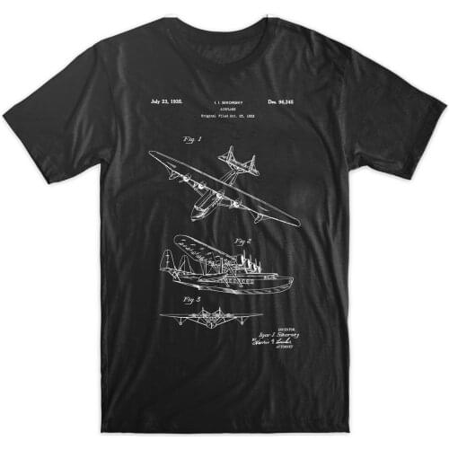 2019 New Arrival MenS Summer Trendy Mens Hip Hop Short Sleeve Tee Tops Sea Plane Patent T-Shirt, Airplane Patent Art T Shirts