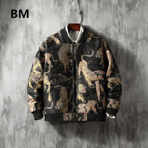 Autumn Fashion Tiger Crane Embroidery High Quality Jacket Chinese Style Plus Size Coats Men Clothing Harajuku Baseball Uniform