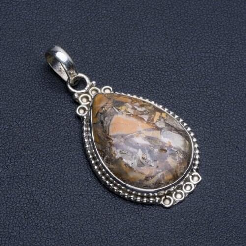 Natural Brecciated Mookaite Boho Style 925 Sterling Silver Pendant Necklace 1 3/4" R1152