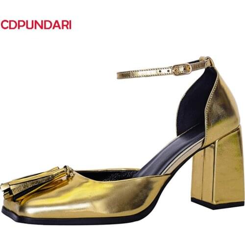 Ankle Strap Fringe Golden Genuine Leather High Heels Sandals Women Summer Casual Shoes Sandales Femmes 2021 Sandalias Mujer