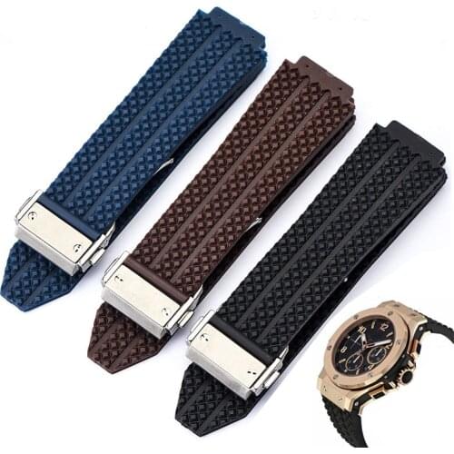 Watch Bracelet For HUBLOT BIG BANG Grid Pattern Waterproof Rubber Men Watch Strap Watch Accessories Silicone Watch Band Chain