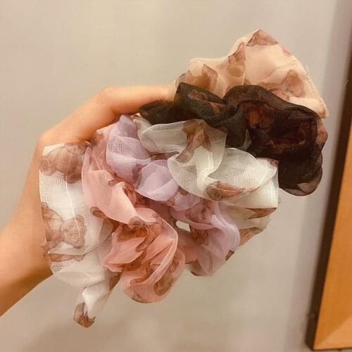 Sweet Girls Cartoon Bear Scrunchies chifffon Hair Ties Girls Ponytail Holders Rubber Band Elastic Hairband Hair Accessories
